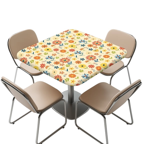 FKELYI Hippie Flower Print Square Tablecloth Square Fitted Table Cloths Washable Outdoor Folding Table Cover with Elastic Edge for Kitchen Decoration, 36x36 inch