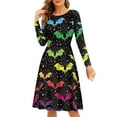 thumbnail image 1 of FKELYI Hippie Halloween Women Dress Size L Durable Star Bats Ladies A Line Dresses Knee Length Stretchy Long Sleeve Pleat Dress for Festival Hoilday, 1 of 4