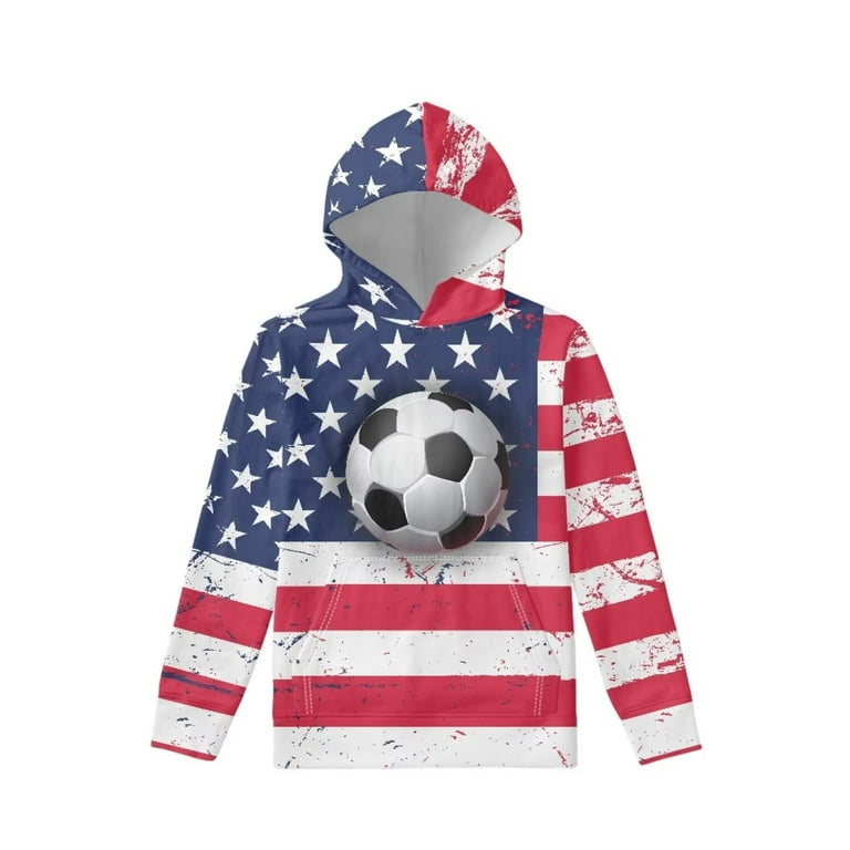 FKELYI Hoodies with Splash American Flag Soccer Aesthetic Size 11 13 Years Soft Running Pullover Sweater for Teen Boys Comfy Sports Crewneck