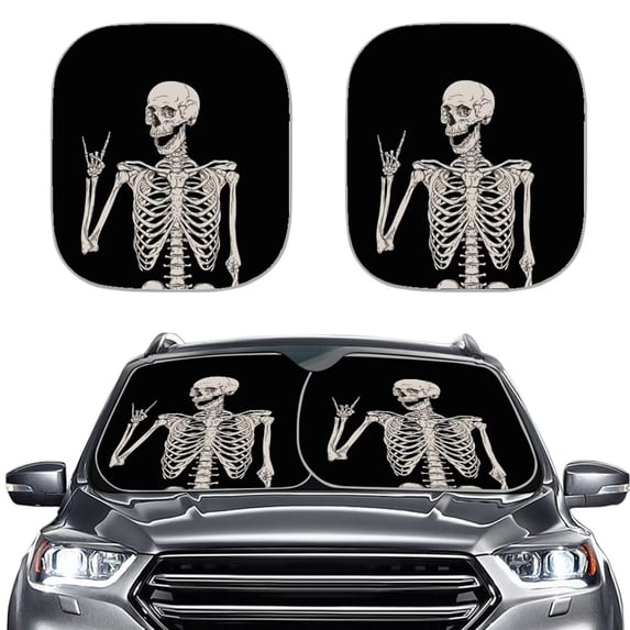 FKELYI Human Skeleton Windshield Sunshade Auto Front Sunshade Sun Visor, Pack of 2 Protective Shades for Car Truck SUV, Universal Sun Visor Protector fit Most Sedans SUV Truck