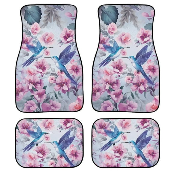 FKELYI Hummingbird Floral Car Floor Mat Pink 4 PCS Aesthetic Front+Rear Car Floor Mats for Auto Cars Universal Car Floor Mat Clips Interior Accessories