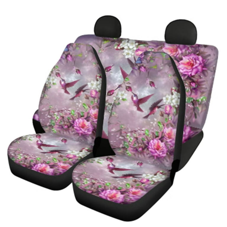 FKELYI Hummingbird Interior Car Seat Covers Accessories Set for Women Front  and Back Breathable Polyester Backrest Cover for Cars,Vans,SUVs and Trucks,Floral  Car Decor 