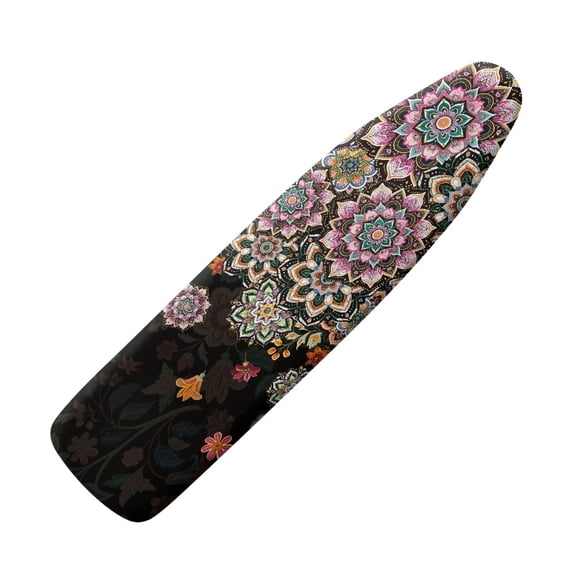 FKELYI Ironing Board Cover Heat Resistant Iron Padding Covers with Hook and Loop Fastener Straps for Laundry Clothing Shop Home Accessories, Black Bohemian Flower Print, XL