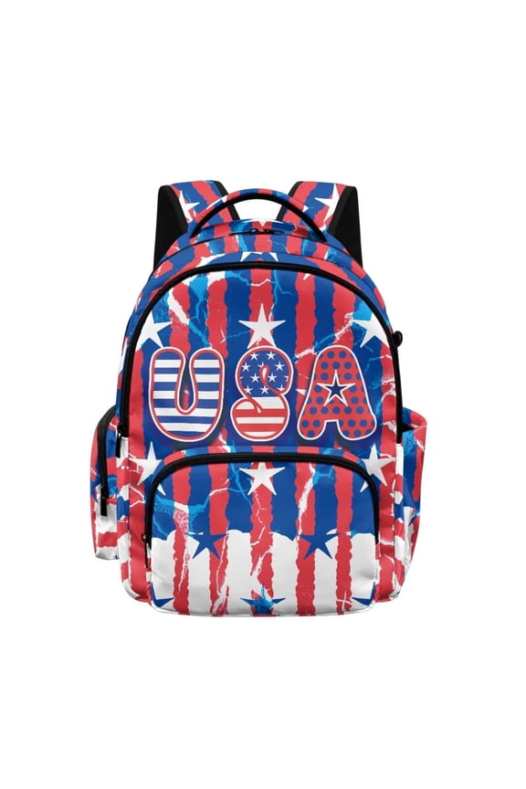 July 4th USA Star Print School Backpack for Kids 17 Inch Bookbag Lightweight Backpacks for Boys Girls Casual Daypack with Multi-Pockets Rucksack