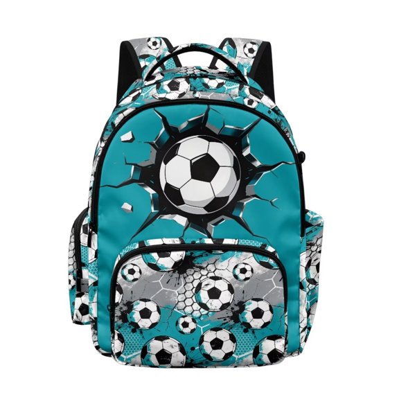 FKELYI Kids Backpack for Boys 17 Inch School Backpacks Spacious Bookbag with Multi-Pockets 3D Soccer Football Print Casual Daypack for Elementary Student