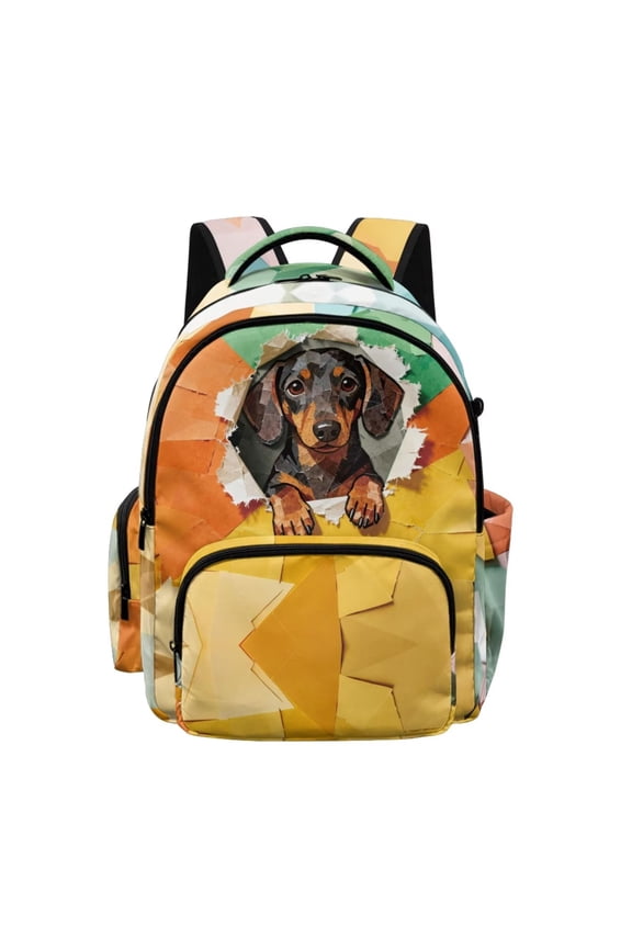 Kids Backpack for Boys 17 Inch School Backpacks Spacious Bookbag with Multi-Pockets Art Dachshund Dog Print Daypack for Elementary Student Lightweight Rucksack