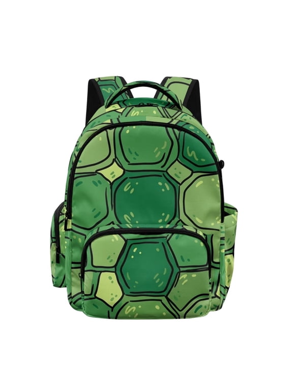 Kids Backpack for Boys 17 Inch School Backpacks Spacious Bookbag with Multi-Pockets Green Turtle Shell Print Lightweight Casual Daypack for Elementary Student