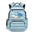 thumbnail image 1 of FKELYI Kids Backpack for Girls Boys Schoolbag Blue Stripe Sea Turtle Print 17 Inch School Bookbag with Multi-Pockets Travel Rucksack Knapsack for Hiking Camping, 1 of 7