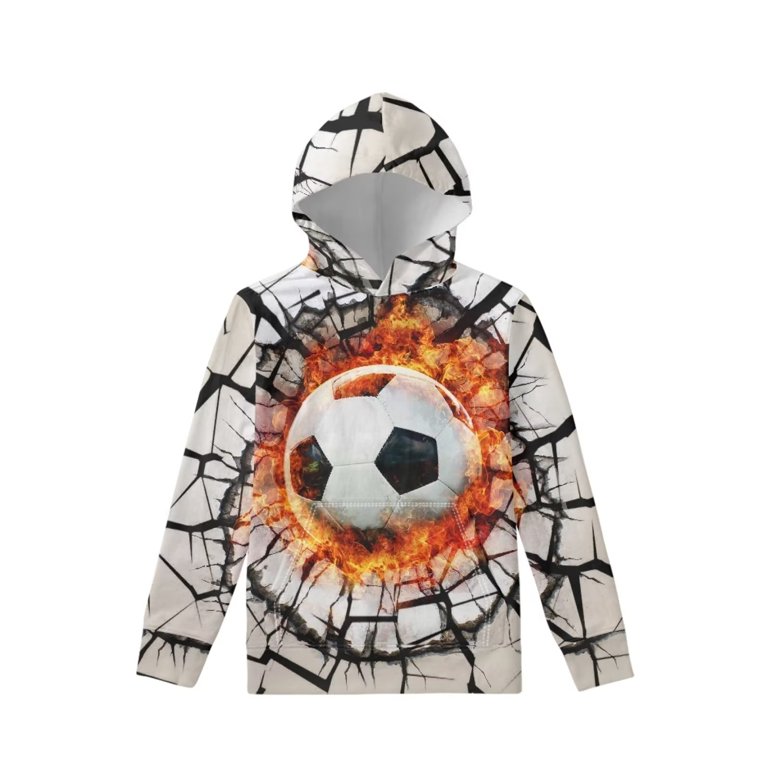 FKELYI Kids Hoodies with Cracked Bricks & Fire Soccer Size 8-10 Years  Durable Runing Hooded Sweatshirt Stretchy Sports Crew Neck Pullover for  Teen