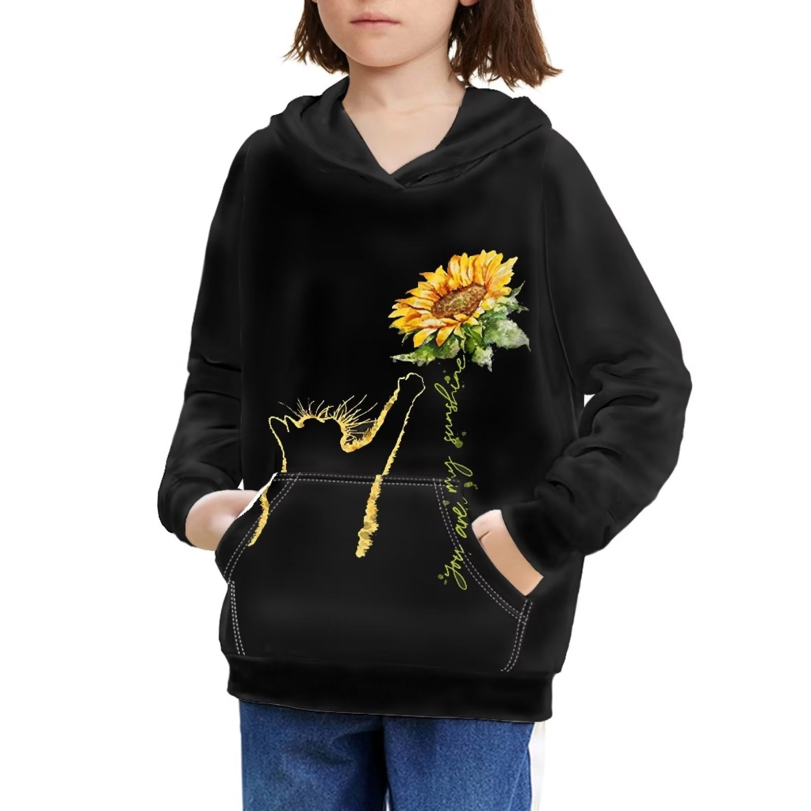 Aymnlox daily deals of the day prime today only crewneck sweatshirts Women  Long Sleeve Stripe Hoodies Sunflower Print Sweatshirt Casual Fall Clothes