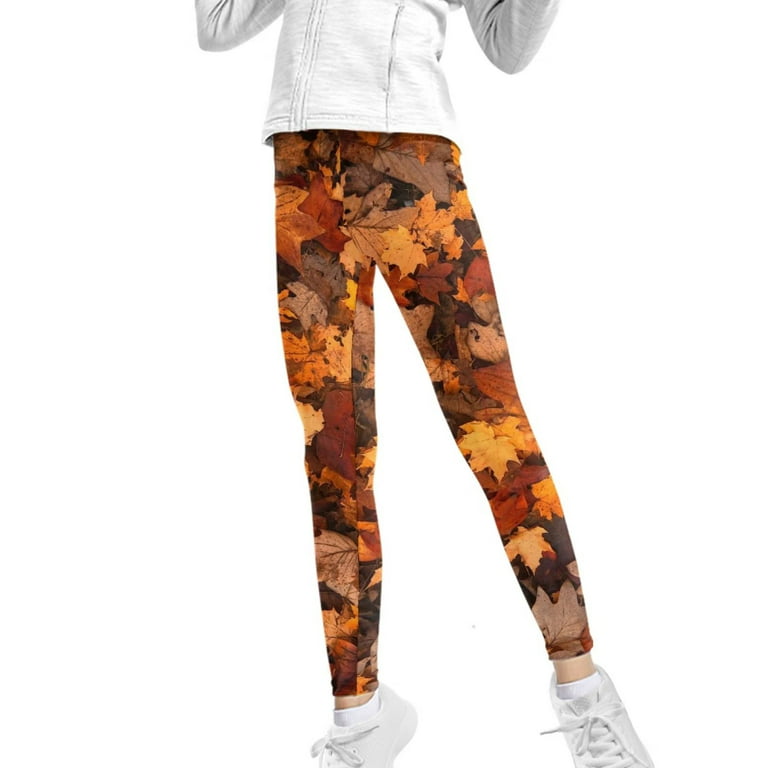 FKELYI Kids Leggings with Autumn Maple Leaf Lightweight Hiking