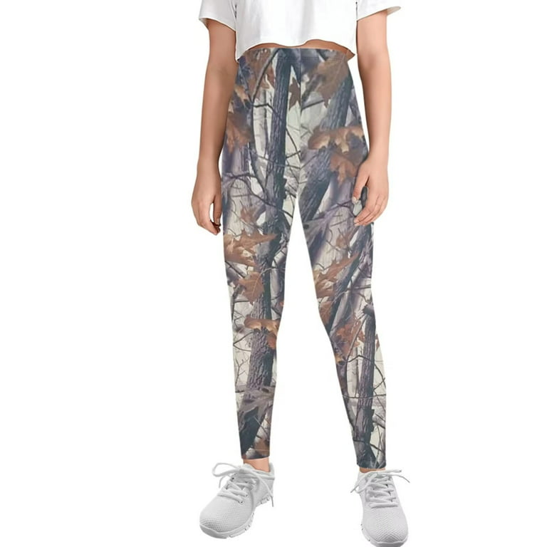 FKELYI Kids Leggings with Camo Hunting Maple Wood Size 10-11 Years  Comfortable Vacation High Waisted Yoga Pants Casual Travel Girls Tights 