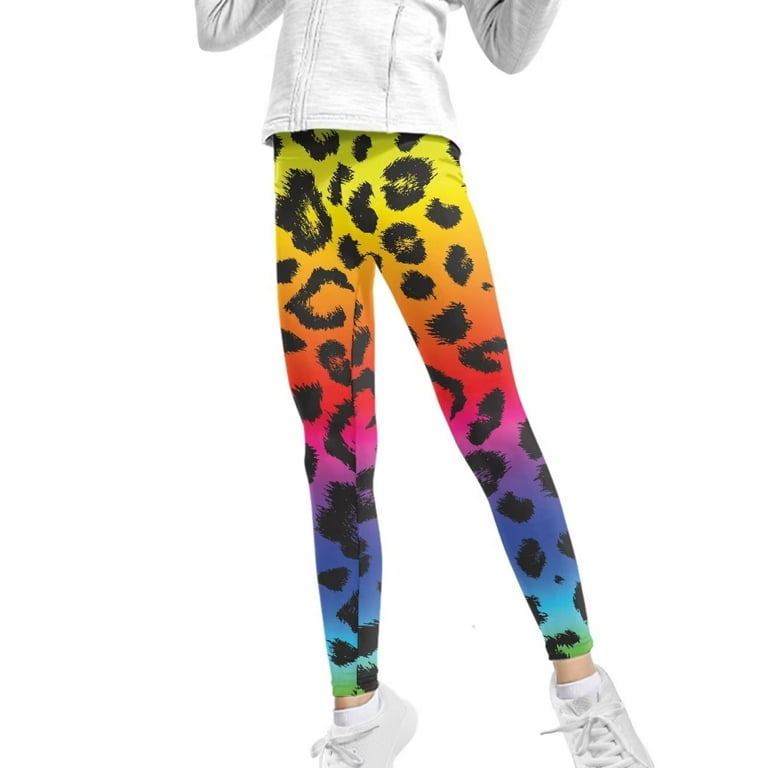 FKELYI Kids Leggings with Rainbow Leopard Print Size 12-13 Years