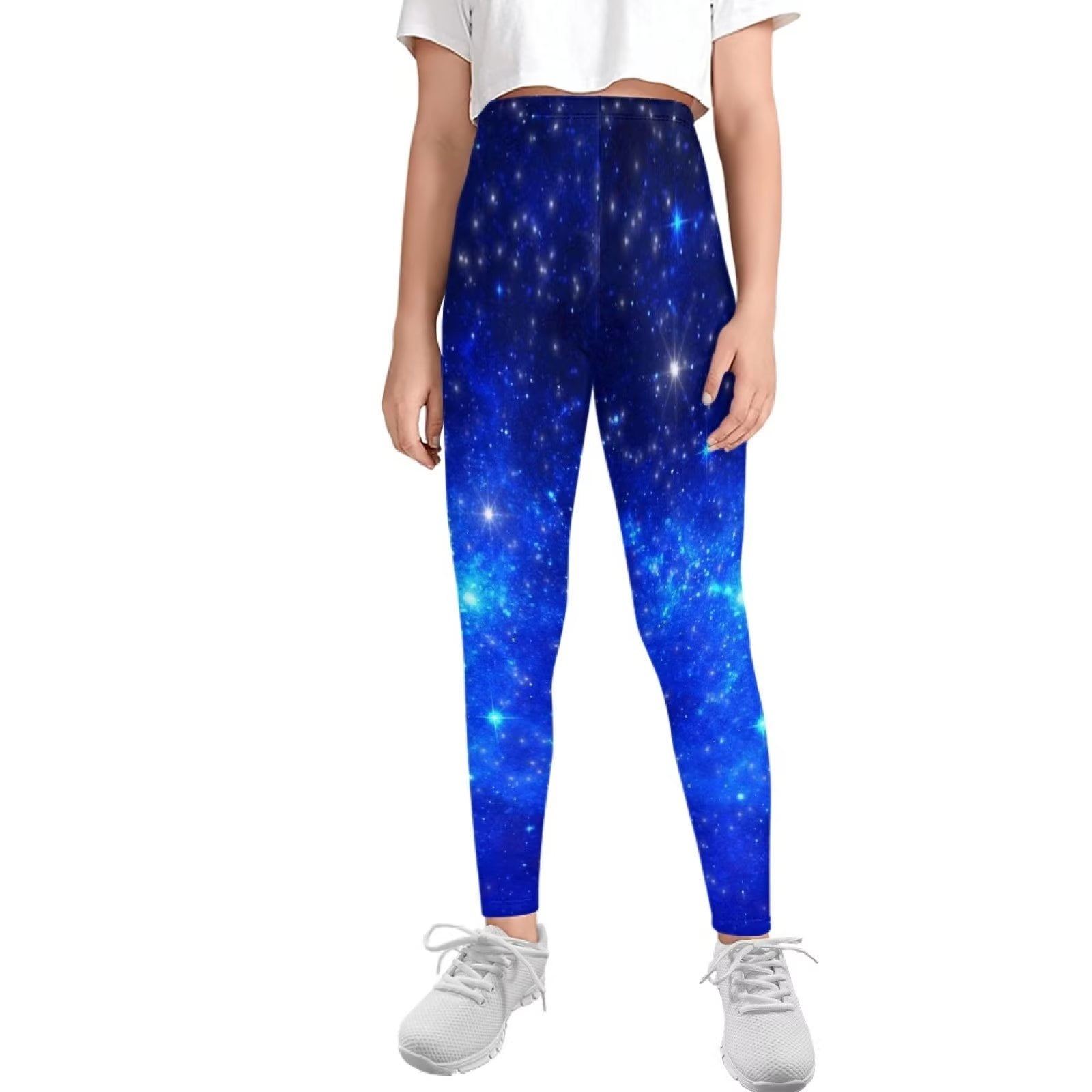 FKELYI Galaxy Space Girls Leggings Size 12-13 Years Comfortable Home Yoga  Pants High Waisted Straight Leg Soft School Teen Kids Tights 