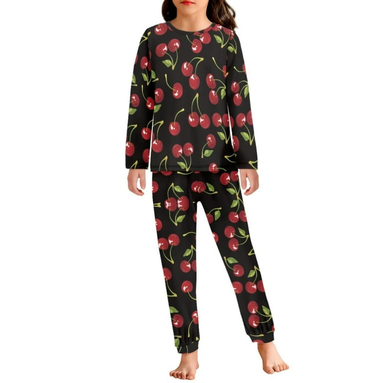 FKELYI Kids Pjs Girls Size 11 12 Polyester Cherry Children Pajama Pattern 2pcs Leisure Hoilday Long Sleeve Sleepwear for Teens Walmart