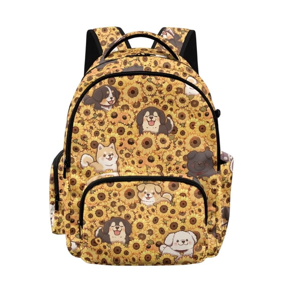 FKELYI Kids School Backpack for Boys Girls Sunflower Cartoon Dog Print 17 inch Schoolbag Lightweight Casual Daypack with Multi-Pockets for Elementary Student