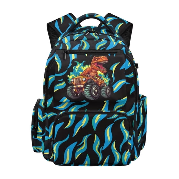 FKELYI Large Capacity Schoolbag for Kids Backpack with Multi-Pockets Blue Fire Dinosaur Print 17 Inch School Backpacks Bookbag Causal Daypack for Back-to-School
