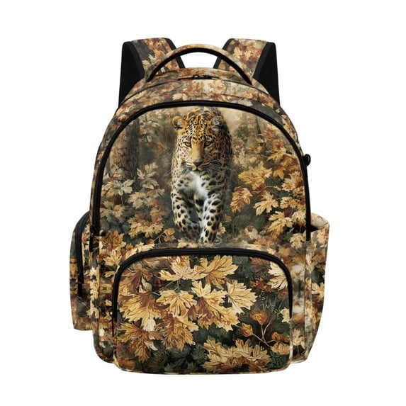 FKELYI Leaf Leopard Print 17 Inch School Backpacks Spacious Kids Backpack Lightweight School Bookbag for Boys Girls Casual Daypack Schoolbag Rucksack