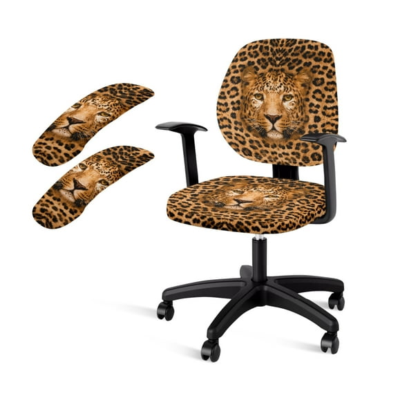 FKELYI Leopard Print 2 Piece Office Chair Covers with Arm Rest Covers for Home Decor Washable Computer Chair Slipcover Anti-Dust Desk Chair Protector for Backrest & Cushion