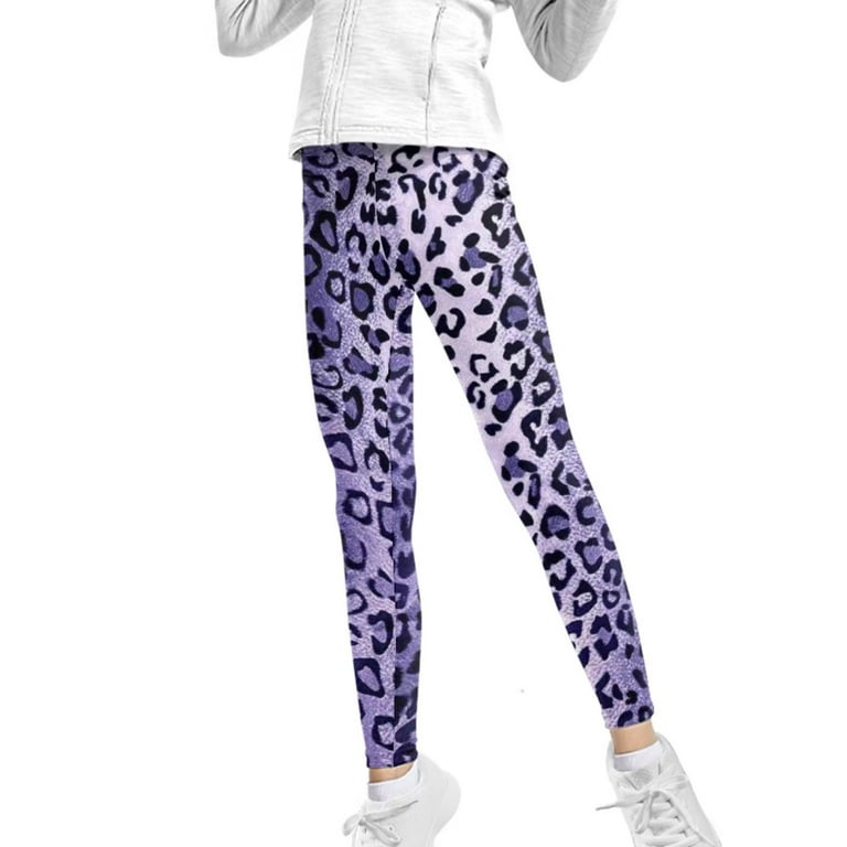 FKELYI Leopard Print Girls Leggings Size 8-9 Years Casual Purple