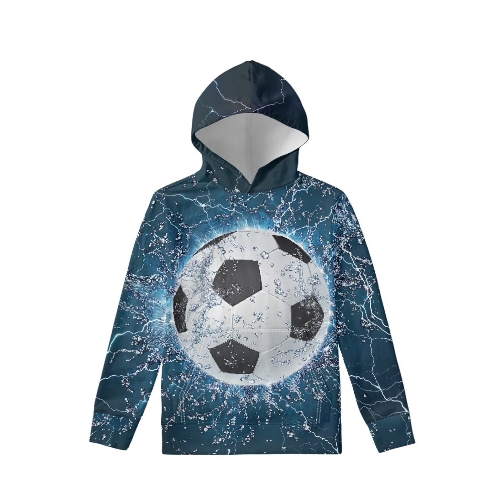 FKELYI Lightning Soccer Cool Hooded Pullover for Teen Boys Lightweight Round Neck Sweatshirt with Hoodies Leisure Sports Sweater for Youth Size 6 7