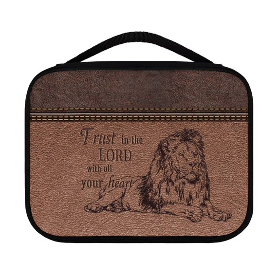 FKELYI Lion Trust in the Lord Bible Cover Casual Church Handbag with Handle Zippered Pockets Large Bible Bags and Totes for Women
