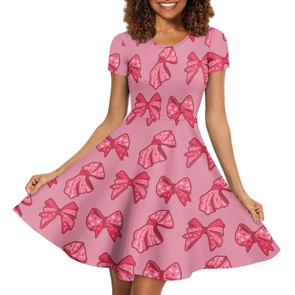 FKELYI Love Bow Short Sleeve Dress Size XL Elastic Pink Heart Summer Beach Dress Breathable Valentine's Day Sleeveless Midi Dress for Dating