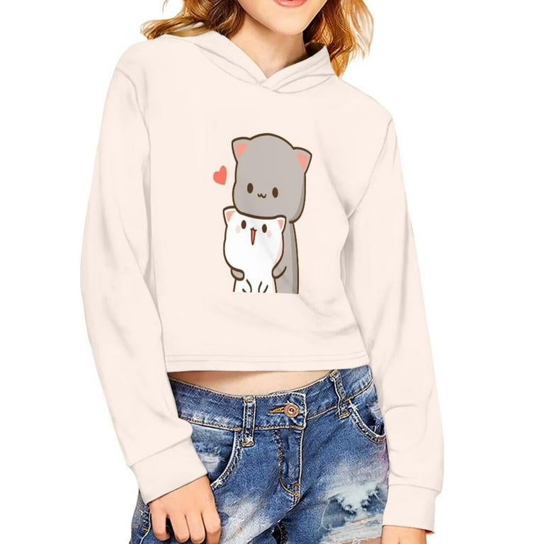 FKELYI Loves Kitten Cute Crop Tops Hoodies Size 11 12 Years