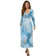 thumbnail image 1 of FKELYI Marble Blue Gold Print Long Sleeve Maxi Dress for Women V-Neck Soft Casual Dress Flowy A-Line Dresses with Side Pockets for Party Wedding, 3XL, 1 of 6