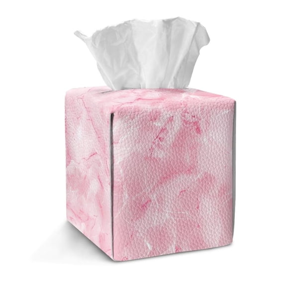 FKELYI Marble Pink Print Tissue Box Cover PU Leather Texture Tissue Holder Squared Facial Paper Organizer Holder for Home Bedroom Living Room Tabletop Decor