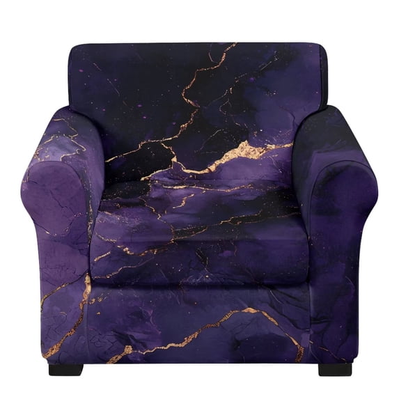FKELYI Marble Purple Gold Print 2 Pcs Stretch Armchair Slipcover with Individual Cushion Cover Non-Slip Furniture Protector for Living Room Couch Sofa Covers