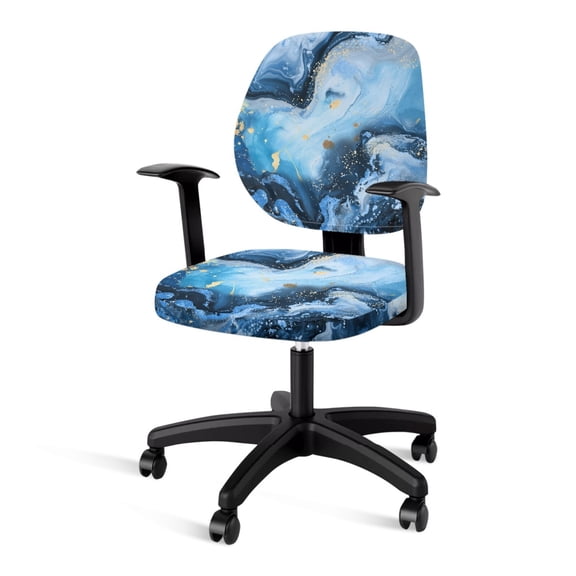 FKELYI Marble Texture Blue Print 2 Pcs Office Chair Slipcover Stretchable Computer Chair Protective Cover Desk Chair Cover Elastic Fabric Chair Cover for Decoration