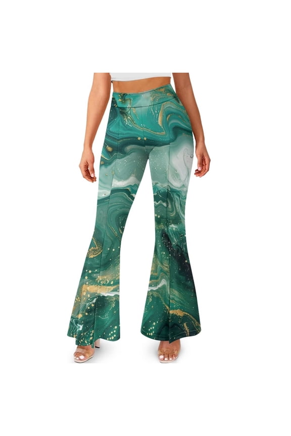 Marble Texture Green Print Leggings Pants for Women Girls Bootcut Yoga Pants Slim-Fit Flare Leg Pants High-Waisted Yoga Leggings Sweatpants Athleticwear for Running Hiking, 2XL