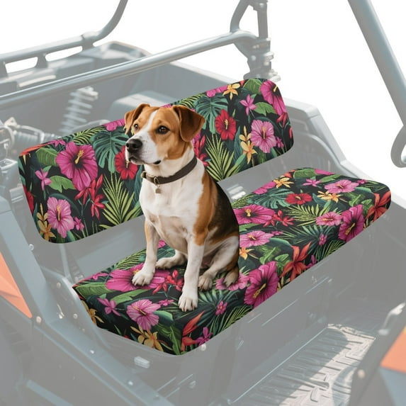 FKELYI Mule Bench Seat Cover Compatible with Kawasaki Mule 600/610 Anti-Dust Waterproof Seat Protector Cover for Polaris Ranger XP 1000 Hibiscus Flower Tropical Leaf Print