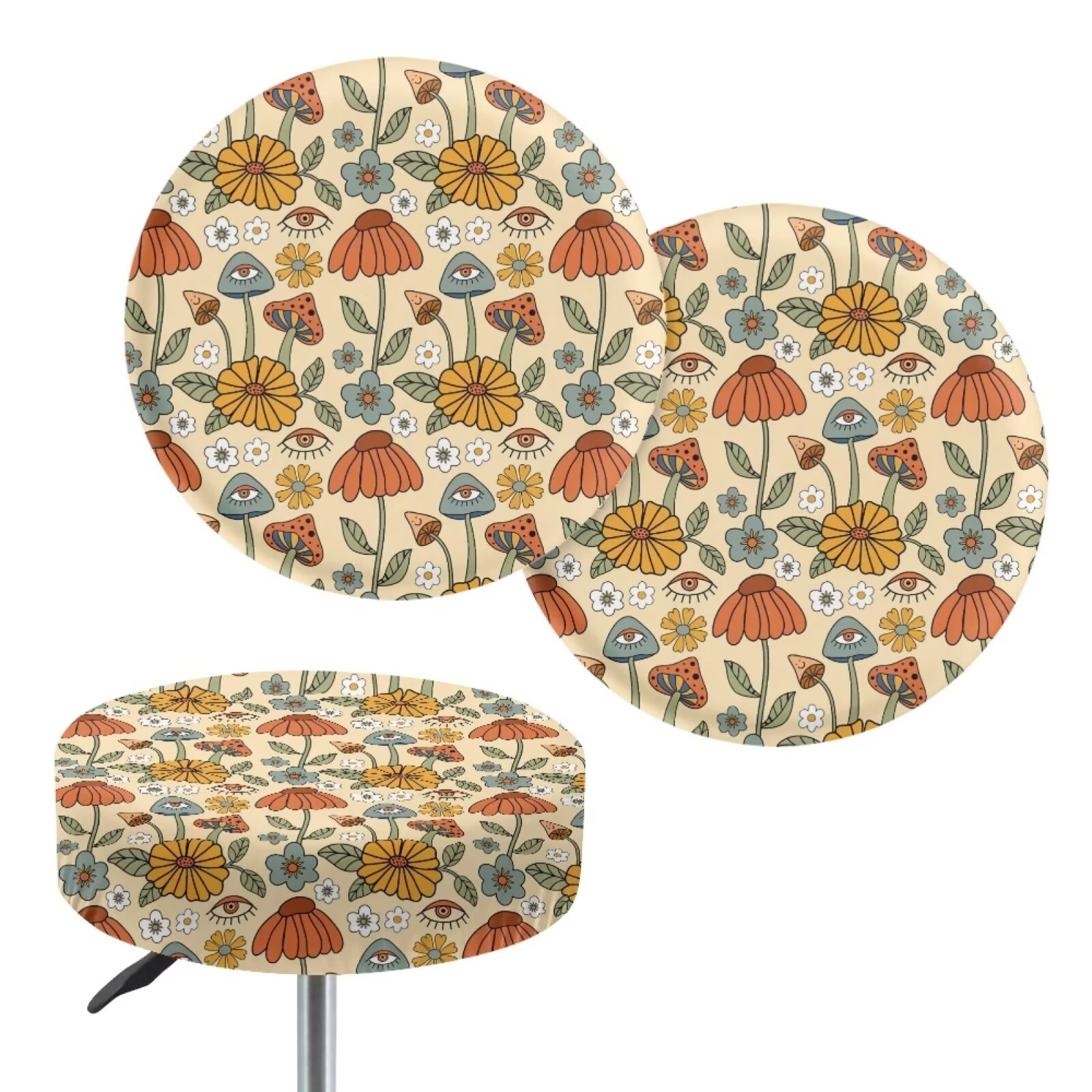 FKELYI Mushroom Flower Round Stool Cover Size L Foldable Round Stool