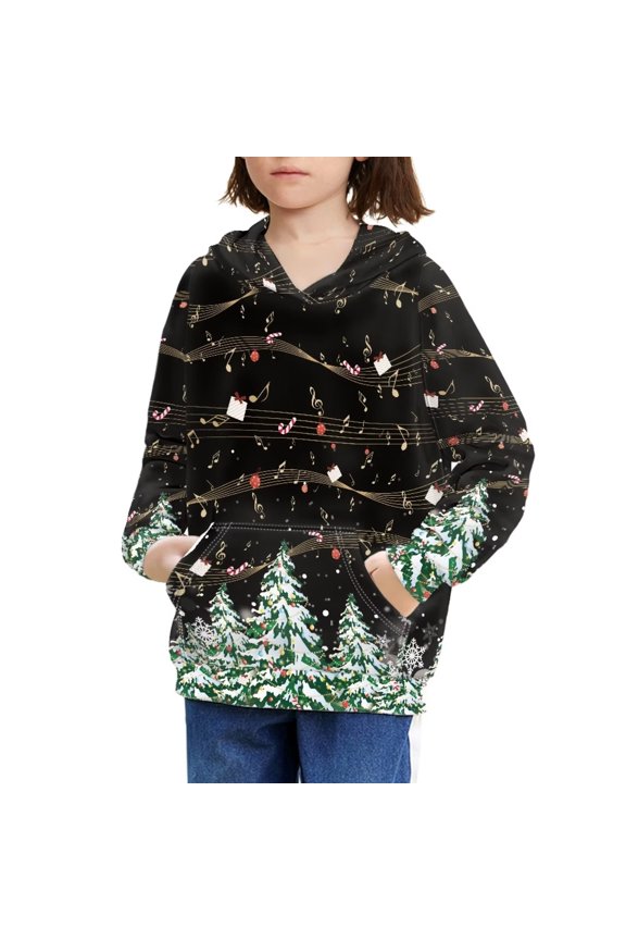 Music Bell Tree Streetwear Hoodies Size 14-16 Years Christmas Hoilday Teen Pullover Sweater Elastic Crew Neck Activewear Tops for Boys