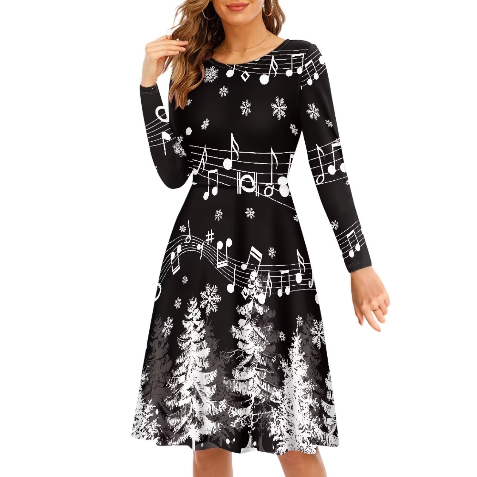 Fkelyi Music Christmas Women Dress Size 2XL Comfortable Snowflake Forest Round Neck Swing Dress Loose Xmas Vacation Women Dresses Casual Midi Fkelyi Music Christmas Women Dress Size 2XL Comfortable Snowflake Forest Round Neck Swing Dress Loose Xmas Vacation Women Dresses Casual Midi