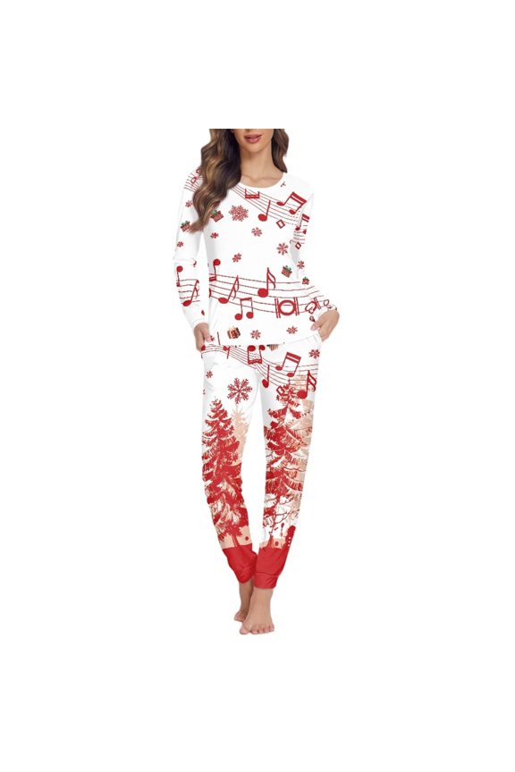 Music Christmas Women Pajama Size 2XL Soft Xmas Snowflake Forest Woman Pajamas Chrsitmas 2 PCS Stretchy Nightwear for Women Sleepwear