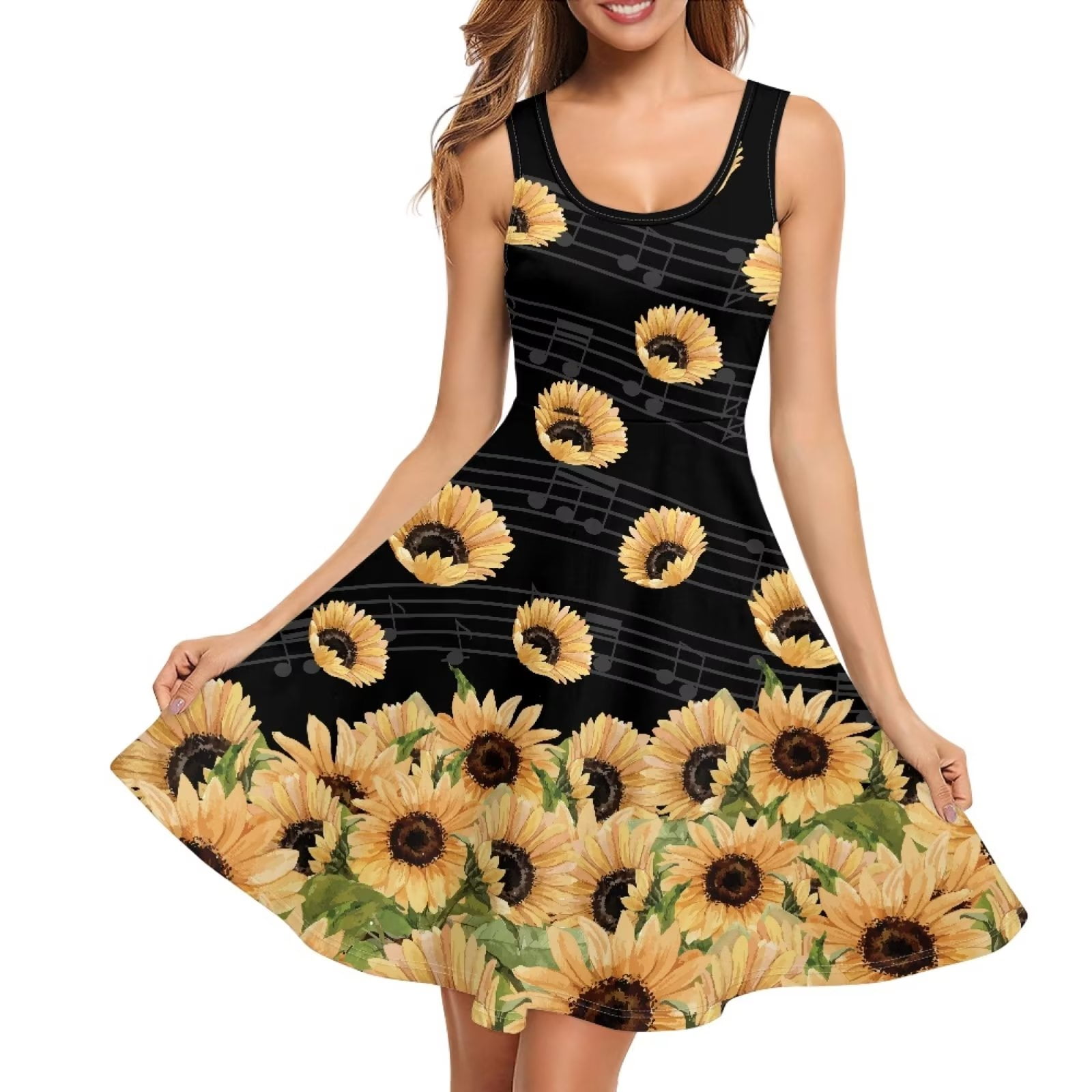 Fkelyi Music Sunflower Sleeveless Dress Size 3XL Leisure Ladies Sleeveless Dresses for Women Stretchy Thanksgiving Fall Twirl Swing Dresses, Women's Fkelyi Music Sunflower Sleeveless Dress Size 3XL Leisure Ladies Sleeveless Dresses for Women Stretchy Thanksgiving Fall Twirl Swing Dresses, Women's