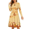 thumbnail image 1 of FKELYI Music Thanksgiving Women Dresses Size 2XL Elastic Fall Maple Leaf Women's Wear to Work Dresses Midi Durable Women Long Sleeve Dress to Look Thin, 1 of 4