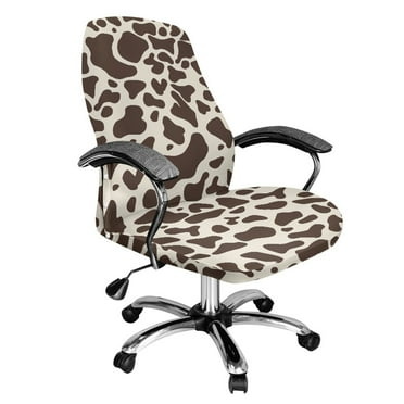 FKELYI Office Chair Cover Stretch Fabric Computer Chair Slipcover Brown Cow Print Washable Swivel Rotating Boss Chair Protector for Armchair Home Decoration, Small