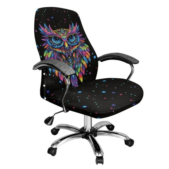 FKELYI Office Chair Cover Washable Rotating Chair Slipcover Colorful Owl Print Computer Chair Protector Anti-Slip Stretchable Decoration for Swivel Chair, Small