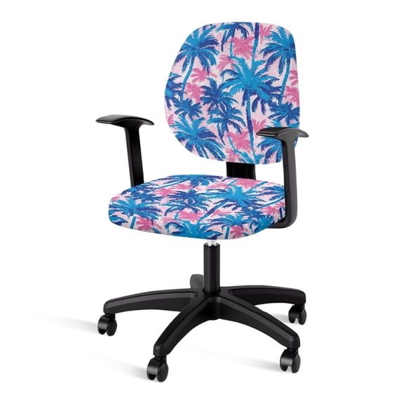FKELYI Office Chair Slipcover for Backrest & Cushion Seat 2 Pcs Stretchable Swivel Computer Chair Cover Dustproof Armchair Protector Pink Blue Beach Palm Tree Print Decoration