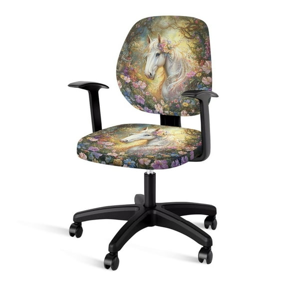 FKELYI Office Chair Slipcover Vintage Floral Horse Print Computer Chair Protective Cover Removable Stretch Fabric Armchair Covers for Home Office Decor, Pack of 2