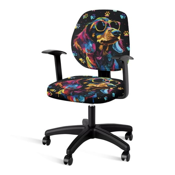 FKELYI Office Chair Slipcovers Colorful Funny Dachshund Dog Paw Print Removable Chair Covers Pack of 2 Breathable Desk Chair Covers Computer Chair Backrest and Cushion Seat Cover