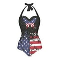 thumbnail image 1 of FKELYI One Piece Swimsuit Women's Cosy Swimwear with Halter Strap Polyester Bathing Suit Breathable Monokini for Ladies Swimming Surfing, Vintage USA Flag Butterfly Print, S, 1 of 6