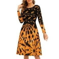 thumbnail image 1 of FKELYI Orange Halloween Bats Women Dress Size M Breathable A Line Swing Skater Twirl Dresses Stretchy Women Dress Long Sleeve Party, 1 of 4