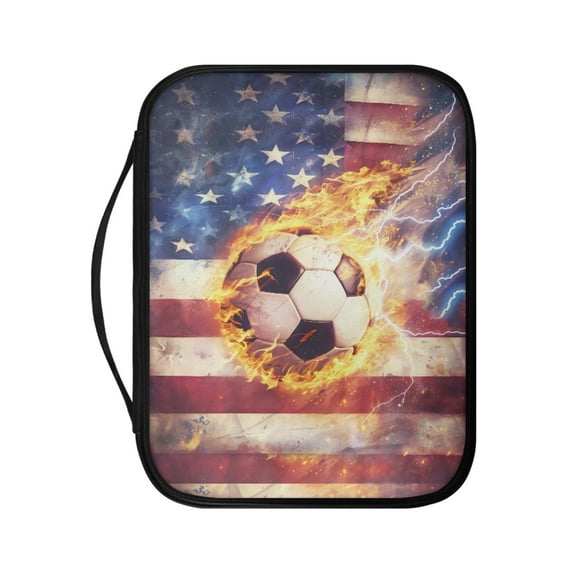 FKELYI PU Leather Bible Cover with Handle Book Cover Zippered Church Bible Bag for Prayer American Flag Grunge Fire Football Print Christian Bag Book Carrier Organizer Holder