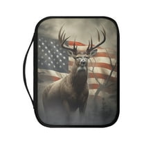 FKELYI PU Leather Bible Cover for Prayer Zippered Bible Bags with Handle American Flag Grunge Elk Print Large Capacity Bible Carrier Book Organzier Holder for Christian