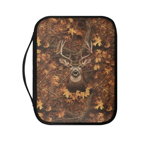 FKELYI PU Leather Bible Cover with Zipper Pocket Church Bible Bag Forest Maple Leaf Elk Print Book Organizer Holder for Prayer Study Portable Christian Bag with Handle